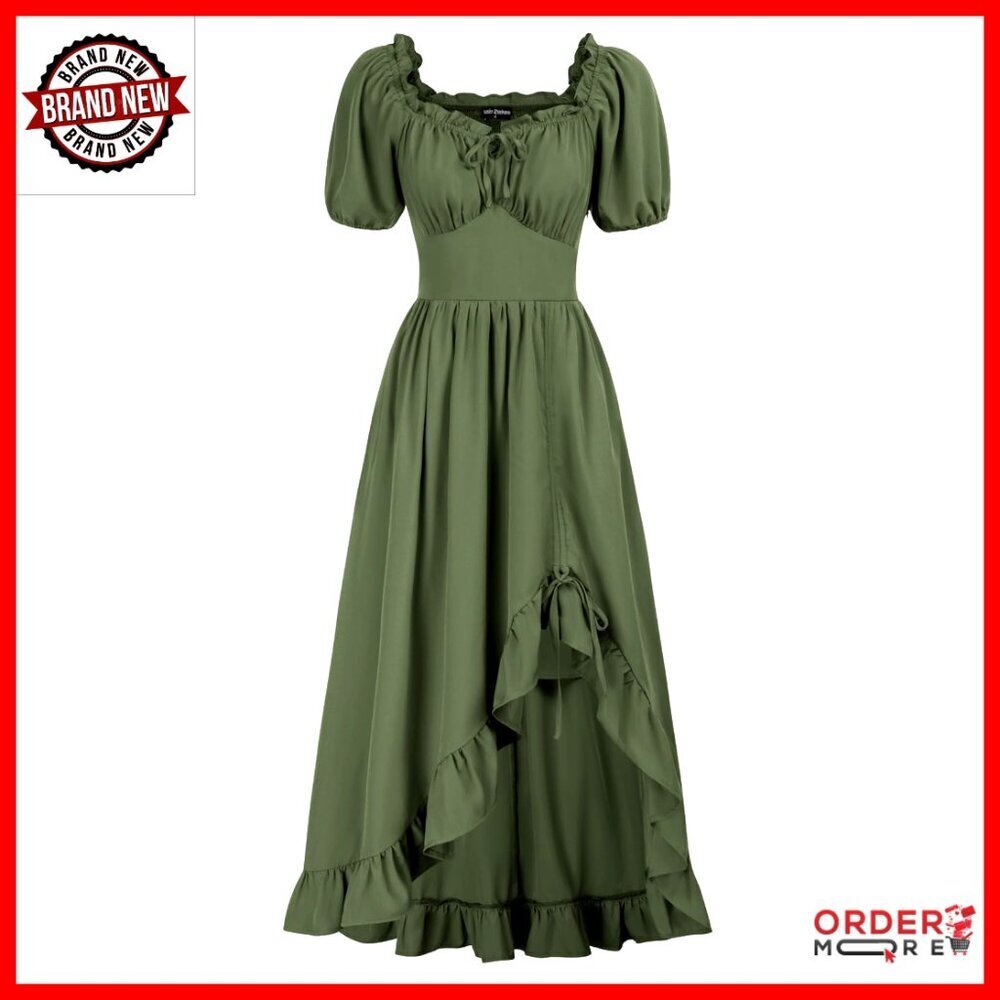 Corset Maxi Dress Victorian Renaissance Fair Cottagecore Ruffle Flowy with